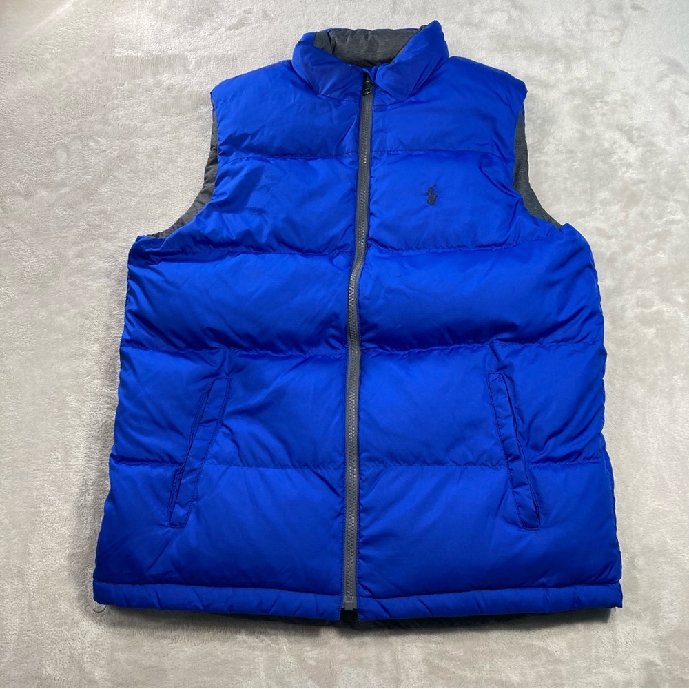Polo Ralph Lauren Quilted Puffer Down Reversible Full Zip Vest Boys XL Grey/Blue - Picture 6 of 13
